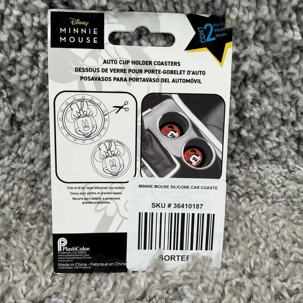 Pair of 2 Minnie Mouse Automobile Cup Holder Coasters New in Package